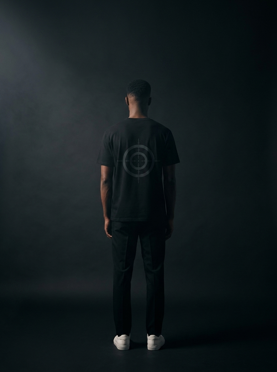 FADENKREUZ Backprint – Model Rückenansicht mit grossem Crosshair-Print