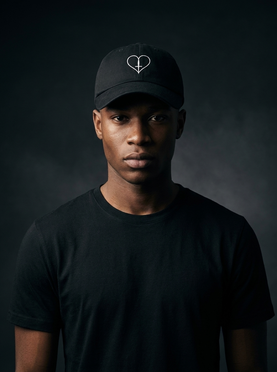 BLADE CAP Black – Model mit Herz-Dolch-Emblem